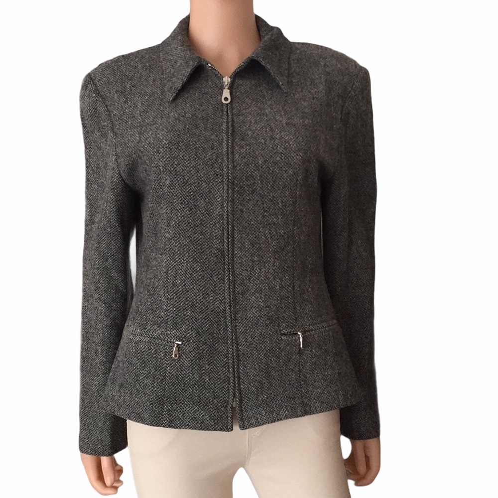 Vintage Braebrook wool black white herringbone zipper jacket